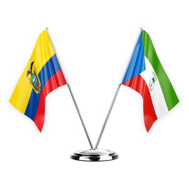 Two table flags isolated on white background 3d illustration, ecuador and equatorial guinea