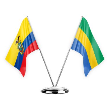 Two table flags isolated on white background 3d illustration, ecuador and gabon