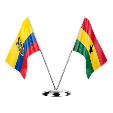 Two table flags isolated on white background 3d illustration, ecuador and ghana