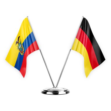 Two table flags isolated on white background 3d illustration, ecuador and germany