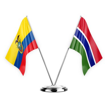 Two table flags isolated on white background 3d illustration, ecuador and gambia