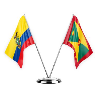 Two table flags isolated on white background 3d illustration, ecuador and grenada