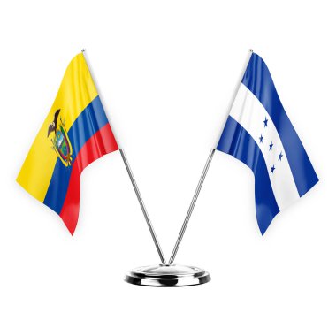 Two table flags isolated on white background 3d illustration, ecuador and honduras