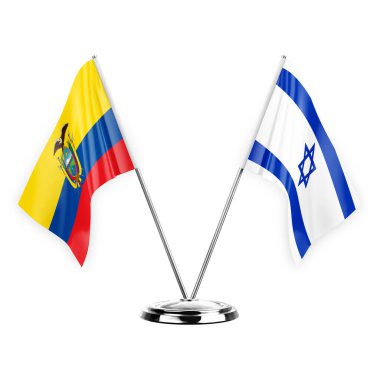 Two table flags isolated on white background 3d illustration, ecuador and israel