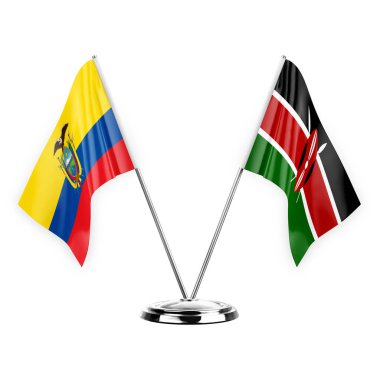Two table flags isolated on white background 3d illustration, ecuador and kenya