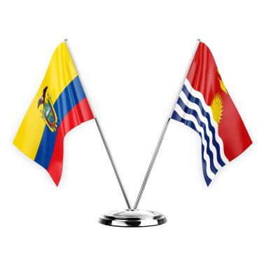 Two table flags isolated on white background 3d illustration, ecuador and kiribati