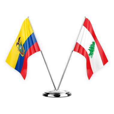 Two table flags isolated on white background 3d illustration, ecuador and lebanon