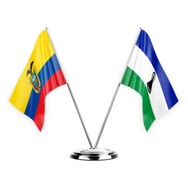 Two table flags isolated on white background 3d illustration, ecuador and lesotho