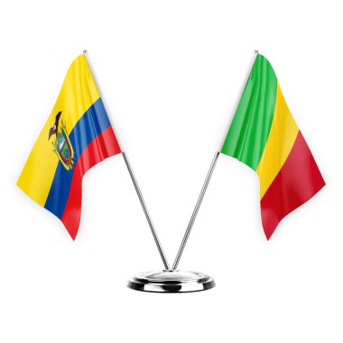 Two table flags isolated on white background 3d illustration, ecuador and mali