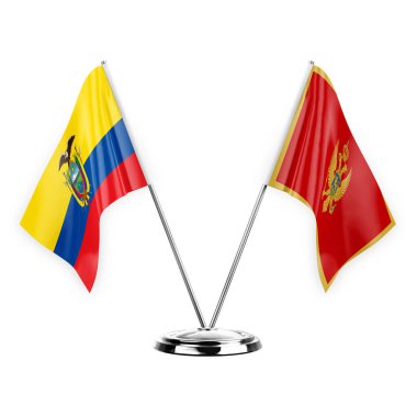 Two table flags isolated on white background 3d illustration, ecuador and montenegro