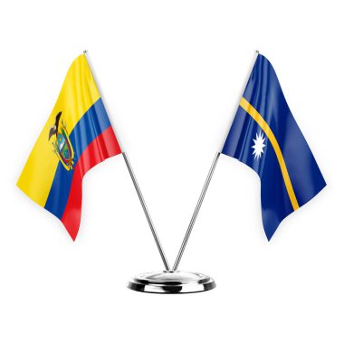 Two table flags isolated on white background 3d illustration, ecuador and nauru