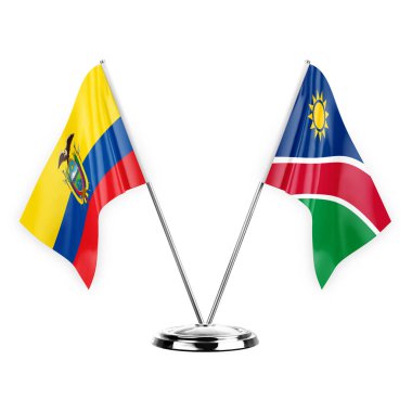 Two table flags isolated on white background 3d illustration, ecuador and namibia