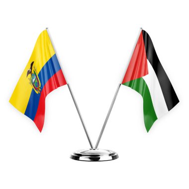 Two table flags isolated on white background 3d illustration, ecuador and palestine