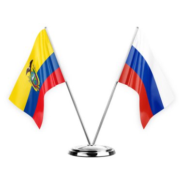Two table flags isolated on white background 3d illustration, ecuador and russia
