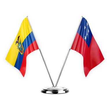 Two table flags isolated on white background 3d illustration, ecuador and samoa