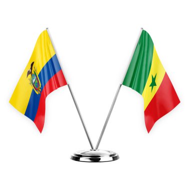 Two table flags isolated on white background 3d illustration, ecuador and senegal