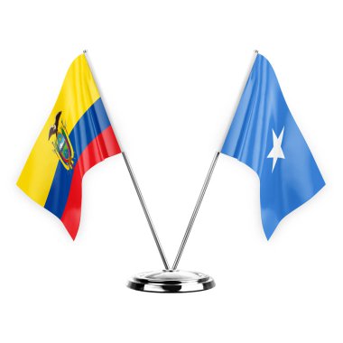 Two table flags isolated on white background 3d illustration, ecuador and somalia
