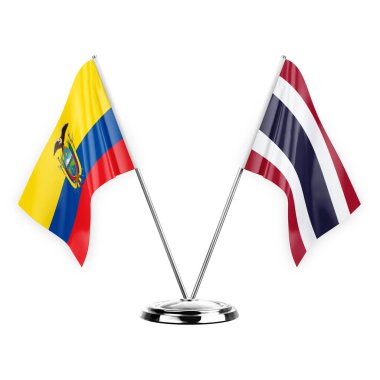 Two table flags isolated on white background 3d illustration, ecuador and thailand
