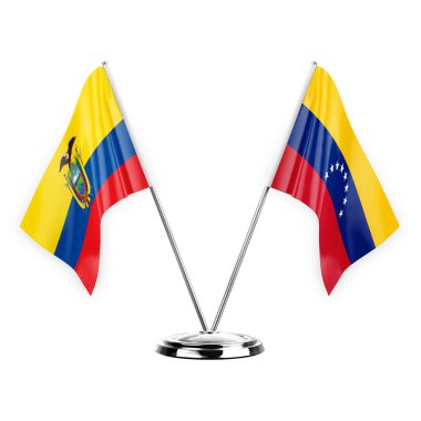 Two table flags isolated on white background 3d illustration, ecuador and venezuela