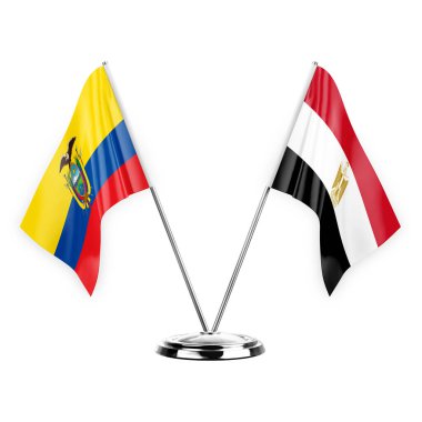 Two table flags isolated on white background 3d illustration, ecuador and egypt