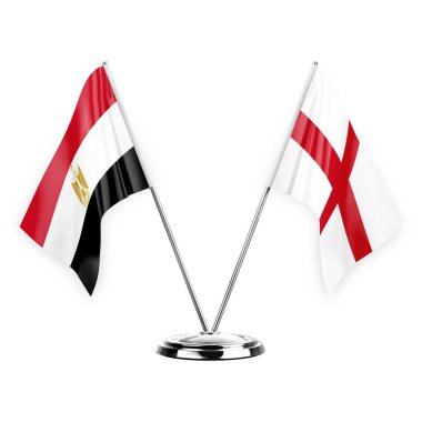 Two table flags isolated on white background 3d illustration, egypt and england