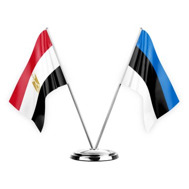 Two table flags isolated on white background 3d illustration, egypt and estonia