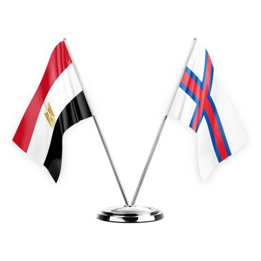 Two table flags isolated on white background 3d illustration, egypt and faroe islands