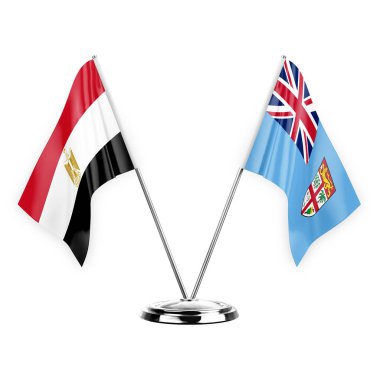 Two table flags isolated on white background 3d illustration, egypt and fiji