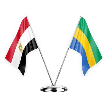 Two table flags isolated on white background 3d illustration, egypt and gabon