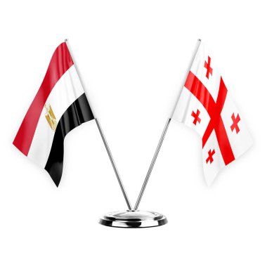 Two table flags isolated on white background 3d illustration, egypt and georgia