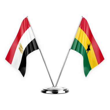 Two table flags isolated on white background 3d illustration, egypt and ghana