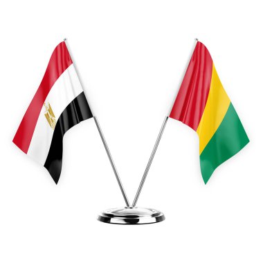 Two table flags isolated on white background 3d illustration, egypt and guinea