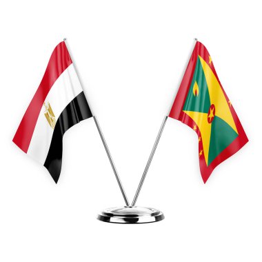 Two table flags isolated on white background 3d illustration, egypt and grenada