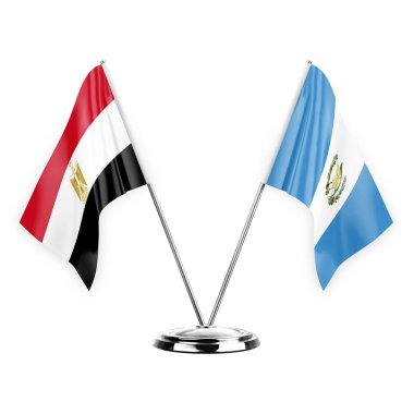 Two table flags isolated on white background 3d illustration, egypt and guatemala