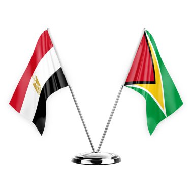 Two table flags isolated on white background 3d illustration, egypt and guyana