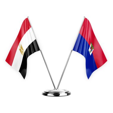 Two table flags isolated on white background 3d illustration, egypt and haiti