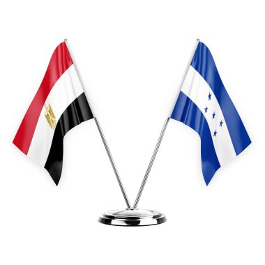 Two table flags isolated on white background 3d illustration, egypt and honduras