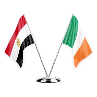 Two table flags isolated on white background 3d illustration, egypt and ireland