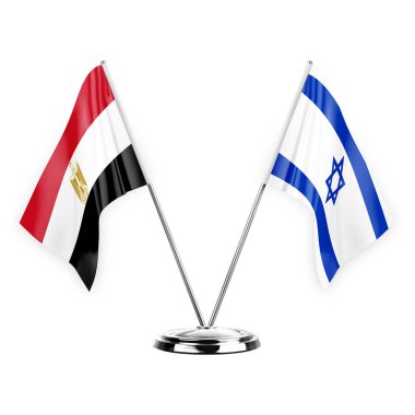 Two table flags isolated on white background 3d illustration, egypt and israel