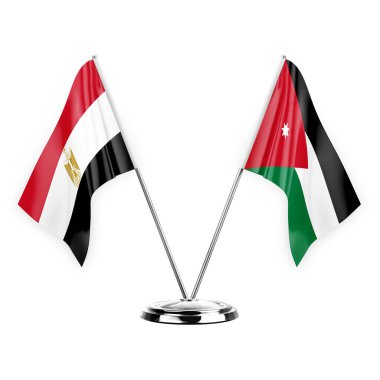 Two table flags isolated on white background 3d illustration, egypt and jordan