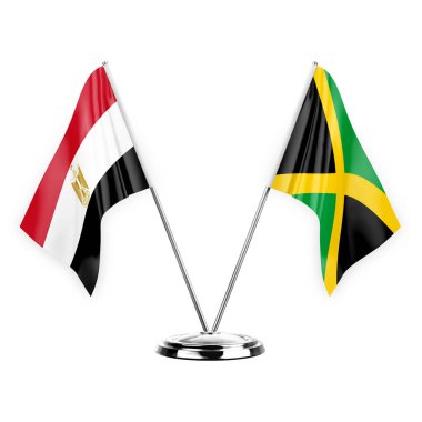 Two table flags isolated on white background 3d illustration, egypt and jamaica