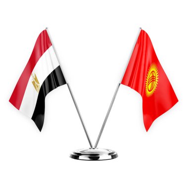 Two table flags isolated on white background 3d illustration, egypt and kyrgyzstan