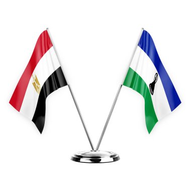 Two table flags isolated on white background 3d illustration, egypt and lesotho