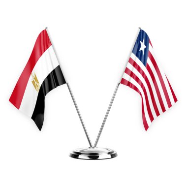 Two table flags isolated on white background 3d illustration, egypt and liberia