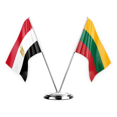 Two table flags isolated on white background 3d illustration, egypt and lithuania