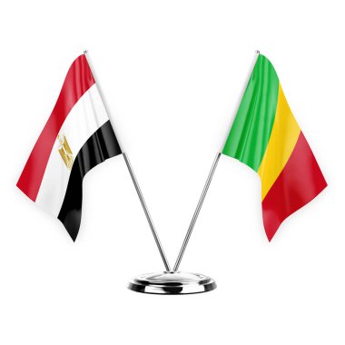 Two table flags isolated on white background 3d illustration, egypt and mali