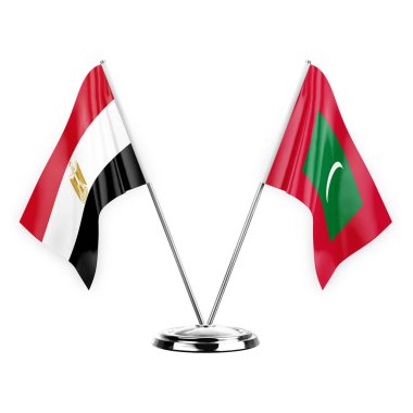 Two table flags isolated on white background 3d illustration, egypt and maldives