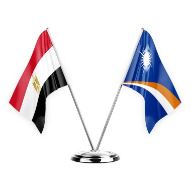 Two table flags isolated on white background 3d illustration, egypt and marshall islands