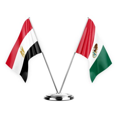 Two table flags isolated on white background 3d illustration, egypt and mexico