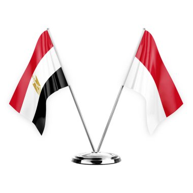Two table flags isolated on white background 3d illustration, egypt and monaco
